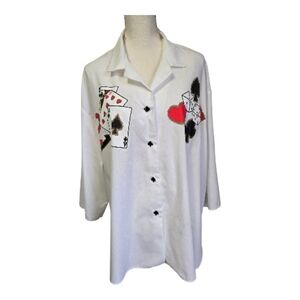 Vintage 1990s Y2k Blair Casino Gambling Card Poker Themed Blouse